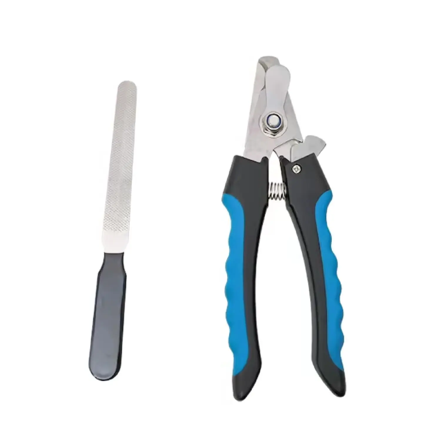 KAV Stainless Steel Pet Nail Scissors - Safe and Precise Nail Clippers with File for Grooming, Painless Trimming for Cats, Dogs, and Small Animals - Blue