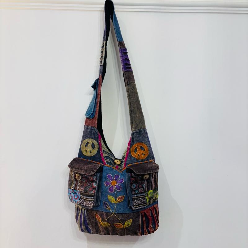 Hippie Crossbody, Boho Cotton Embroidered Bag with Zip Closure 5