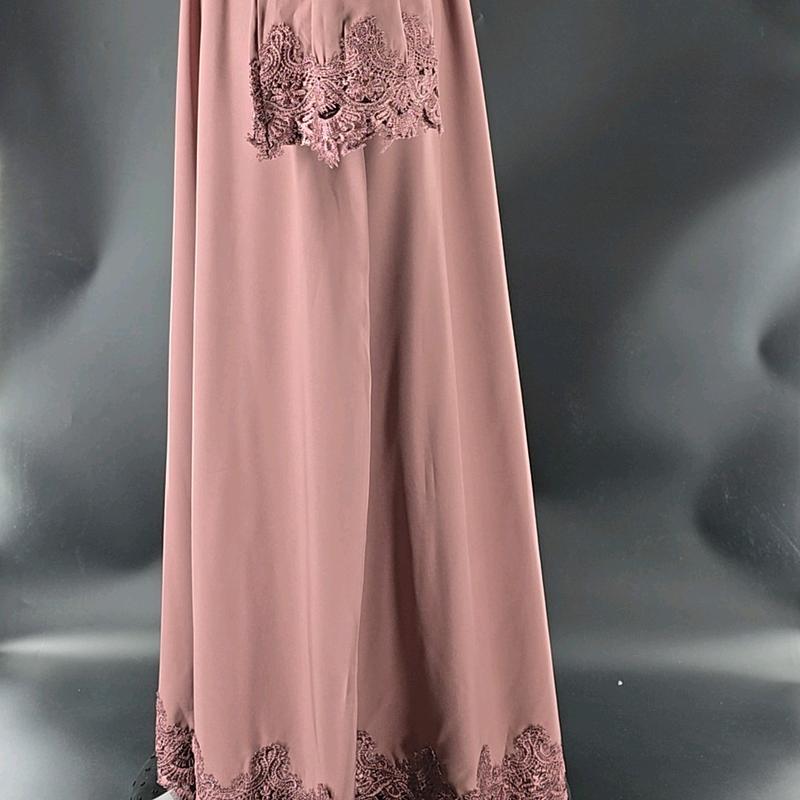 Lace stitching belted robe abaya styling in Copper Rose 4