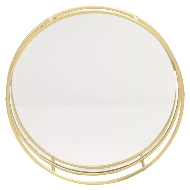 Set of 2 Metal Gold Decorative Mirror Trays Vanity Perfume Decor Candle Holders Freshener 2
