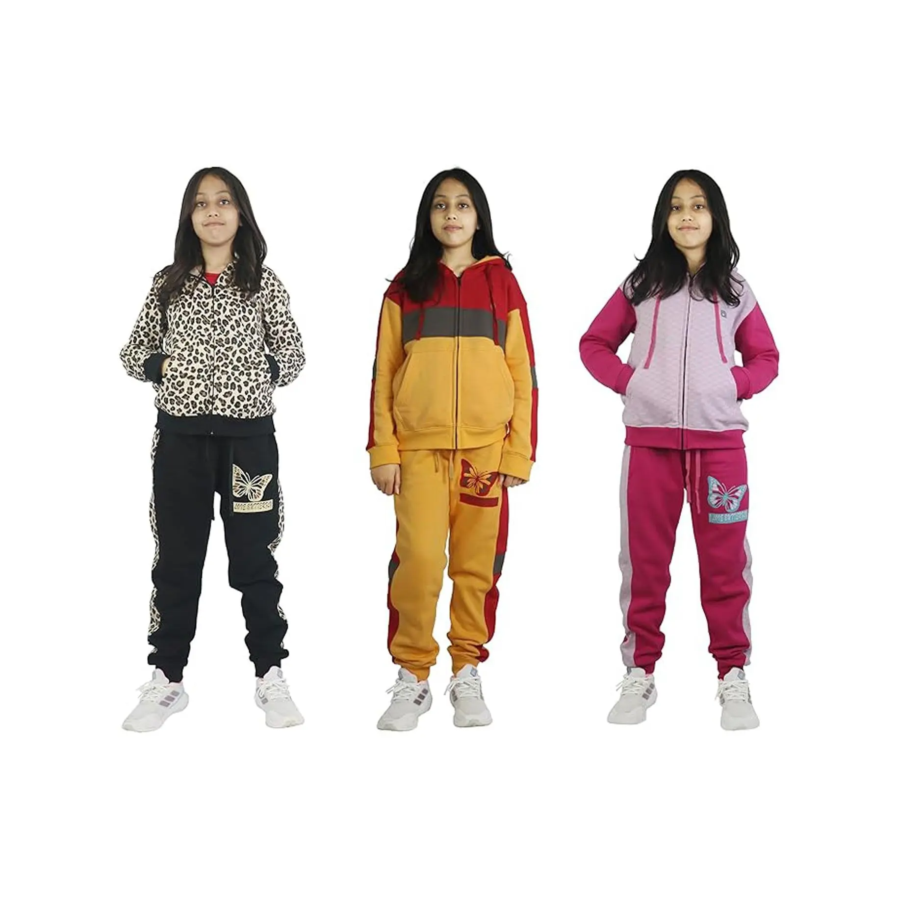 Bahob® Girls Zipper Hoodie Top and Jogger Bottoms Fleece Tracksuits Set
