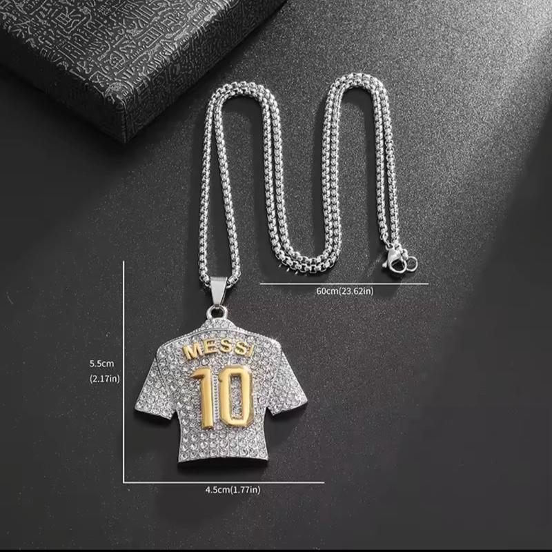 Messi No.10 Sports Jersey Bling Pendant Necklace - for Soccer Fans Gift Boxed 7