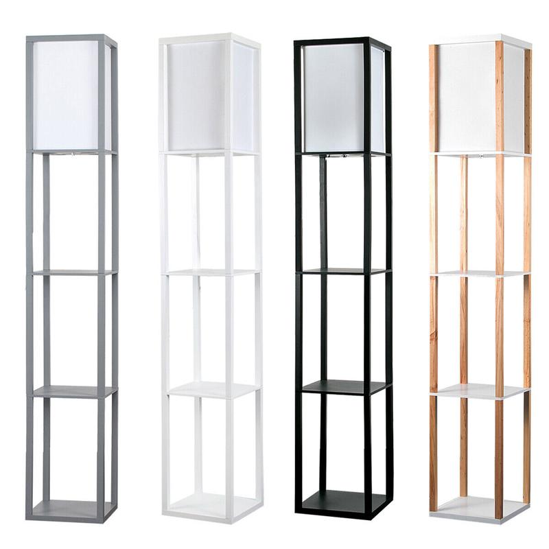 Floor Lamp with Shelves Standard Shelf Storage Wooden Standing Lounge Light Home 0