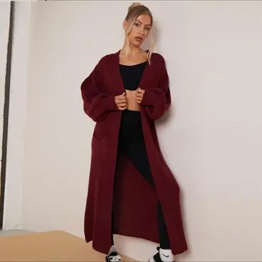 WOMENS LONGLINE BALLOON SLEEVE KNITTED CARDIGAN WITH POCKETS 4
