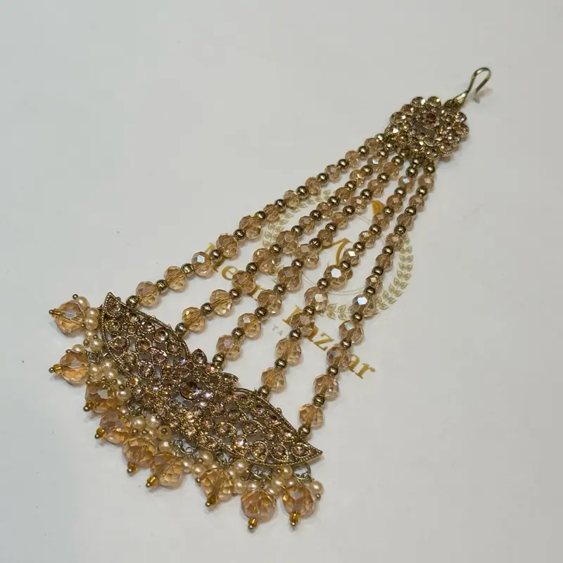J5112 Indian Pakistani Style Jumar Jhumar Head Piece Jewellery Hair Accessories Pearl Gold Bridal Party Wear 1