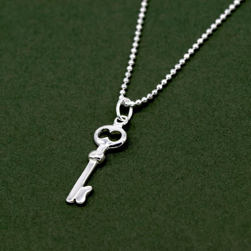 Genuine 925 Sterling Silver Key Pendant Necklace Ball Bead Chain 14"-24" 4