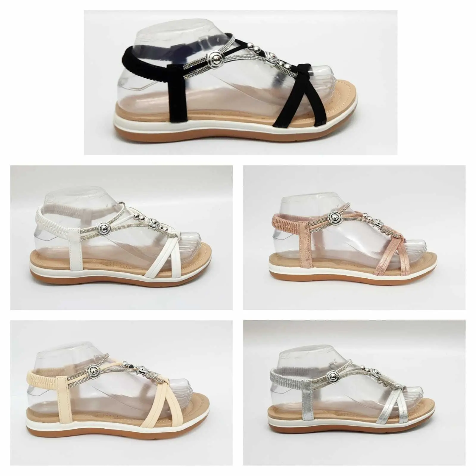 Women's Elastic Strappy Comfy Flip Flops Sandals Ladies Summer Bling Shoes Sizes