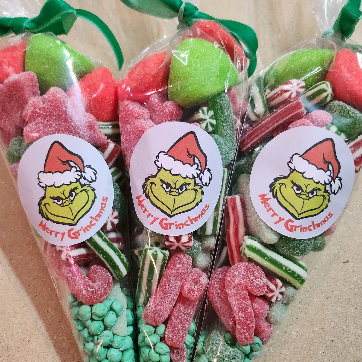 Christmas Grinch Themed red & green sweet cone