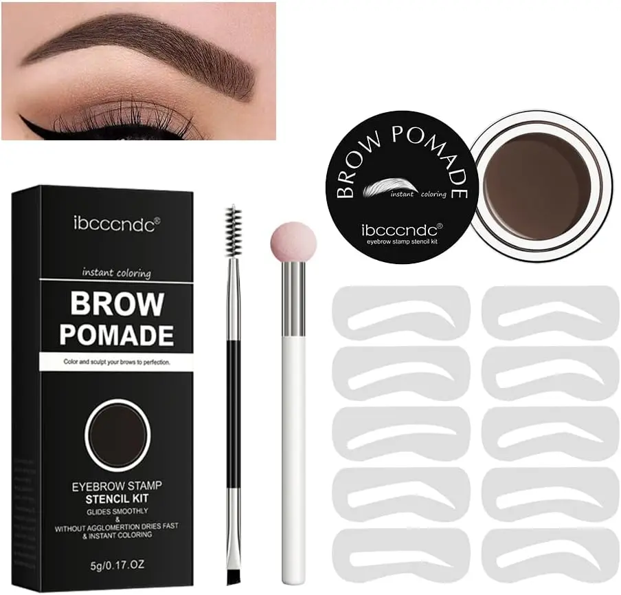Makeup Pomade for Brows - Long Lasting and Waterproof - Cosmetic - Eyebrow Stamp Stencil Kit - One Step Brow Shaping Kit with Brow Pomade and 10 Easy Brow Stencils