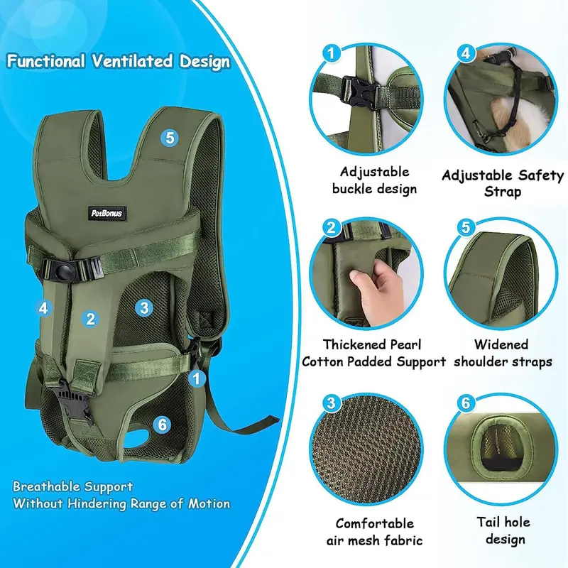 Pet Front Dog Carrier Backpacks, Adjustable Dog Backpack Carrier, Legs Out Easy-fit Dog Chest Carrier for Medium Small Dogs, Hands Free Dog Front Carrier for Hiking, Cycling 5