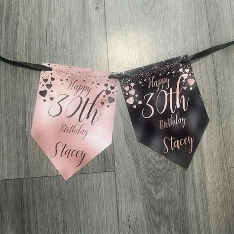 Personalised Birthday Bunting Banner Any Age Any Name 18th 21st 30th Rose Gold Posters Glossy Decoration party Decoration Ornaments Print 4