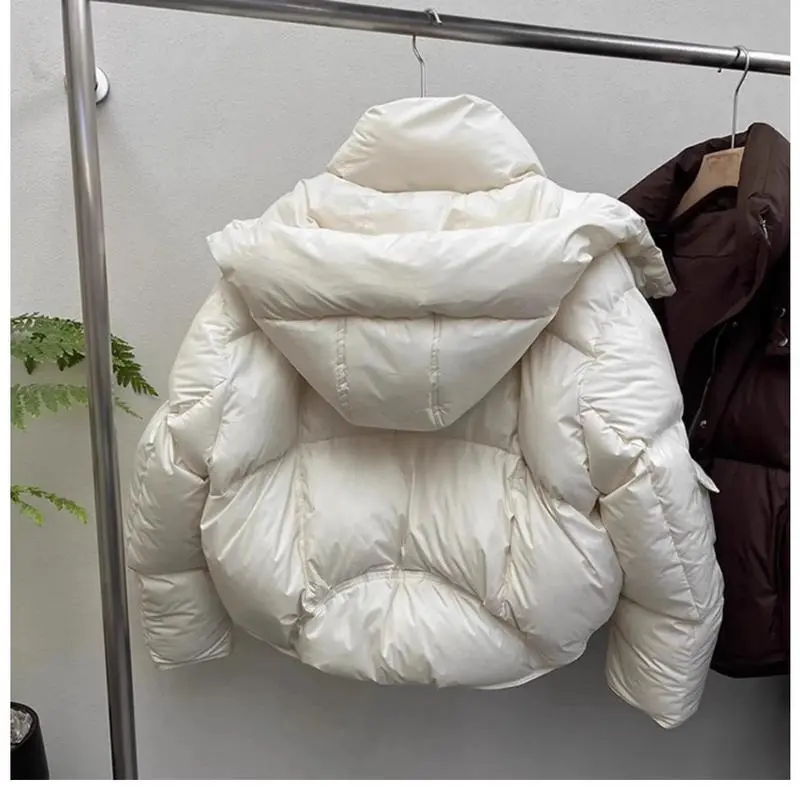 Women Puffer Jacket Winter Warm Thick Long Sleeve Oversized Hooded Short Parkas Mujer Female Solid Loose Crop Coat Outwear Womenswear Tops Underwear Lady Fitted Casual Comfort Basic Minimalist Outerwear 8