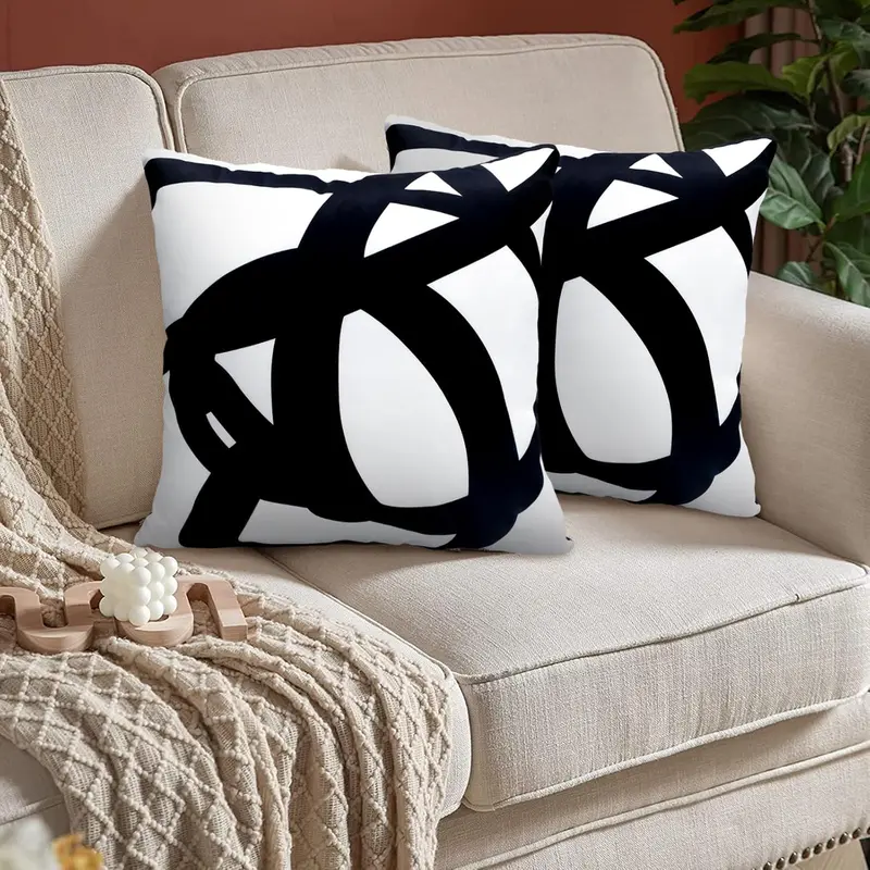 Set of 2 Black and White Boho Pillow Covers - Abstract Art Throw Pillow Covers - Decorative Pillowcase for Sofa Couch Bed Home Outdoor 0