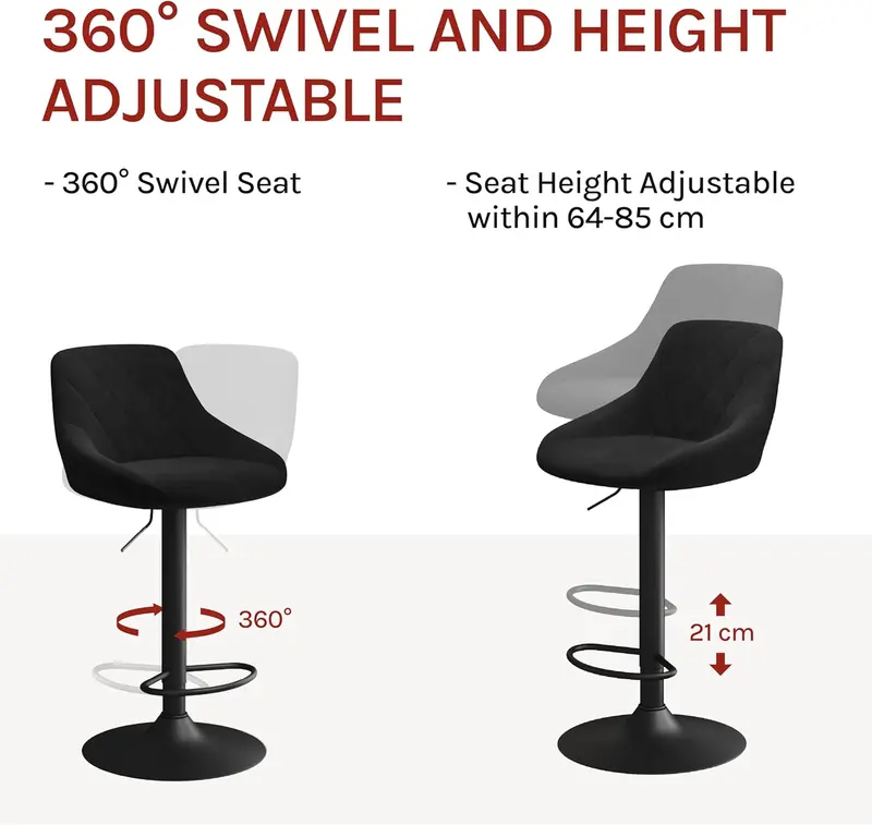 WOLTU Bar Stool Bar Chair Breakfast Dining Stool Chair for Kitchen Island Counter Velvet Exterior, Adjustable Swivel Gas Lift, Steel Footrest & Base, BH219sz-1 6