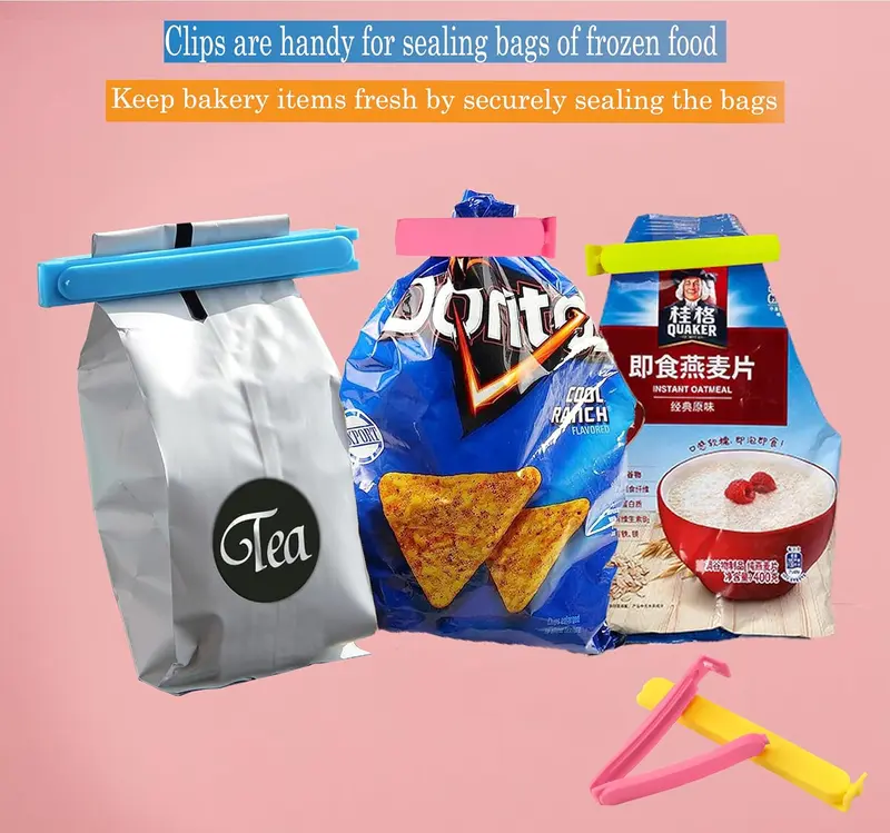 15 Pcs Food Clips , Bag Sealing Clips for Sealing Food Storage Bags, Food Bag Clips in 5 Colors, Reusable Plastic Bag Clips for Food Storage for Sandwiches and Snack Bags Kitchen Utensils 3