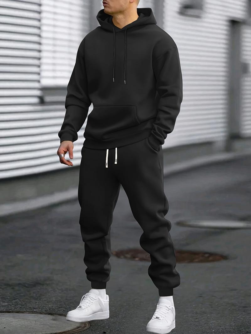Product Introduction of 1set Polyester Men's Casual Sports Suit, Hooded Sweatshirt and Jogger Pants Set with Elastic Waist, Cuffed Ankles, Pockets, Regular Fit for Outdoor Running and Jogging - Spring/Autumn Collection 8