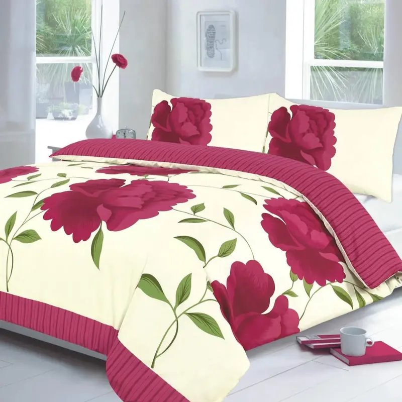 Luxury Duvet Cover Set with Pillowcases - Quilt Cover Set with Matching Pillowcases - Floral Flower Geometric Pattern Traditional Modern Cosy Stripes Blocks Printed PolyCotton Rich Duvet Cover Complete Bedding Set Single Double King Super King Bed Size 4