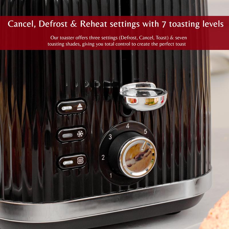 2 Slice Black Toaster - 7 Browning Controls, Defrost, Reheat & Cancel Settings - Making Toast Quickly & Evenly 5