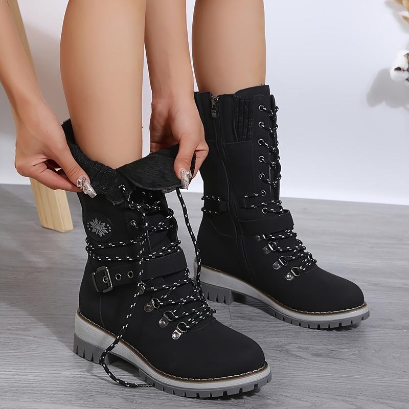 Product Introduction of Stylish Knitted Mid-Calf Boots - Trendy Solid Color Winter Boots with Side Zipper, Buckle Belt, and Non-Slip Sole for Women - Perfect for Cold Weather and Casual Occasions 8