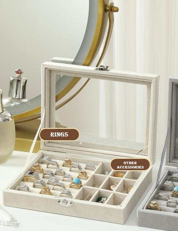 P240001 VELVET JEWELLERY DISPLAY STORAGE HOLDER WITH TRANSPARENT ACRYLIC COVER FOR ALL ACCESSORIES Box Boxes Gift Organiser Adjustable Case 4
