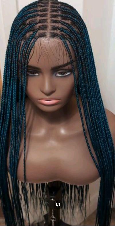 Product Introduction of Human hair Full Lace Knitless Brush Box Braided Wig - Tea Green. 1