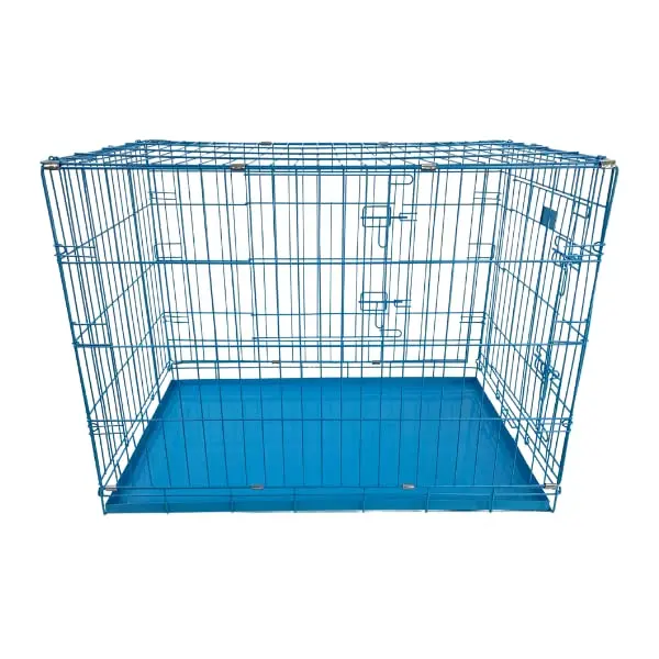 HugglePets Blue Metal Dog Puppy Cage Foldable Large 91cm Dual Door with Locks, Car Home and Travel Crate 5
