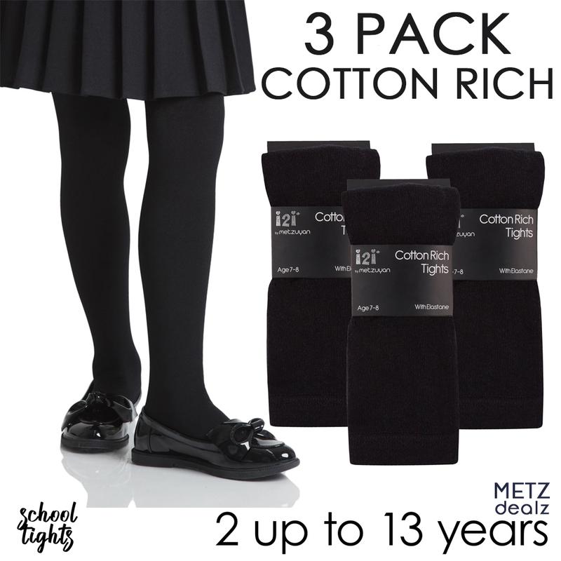 3 Pack Girls Black Tights School Tights for Girl Back To School Uniform Solid Plain Black Cotton Rich 	3 Pairs Girls Black School Uniform Tights Cotton Rich Warm Thick Stretchy Soft Warm Elasticated Waist Breathable 2 3 4 5 6 7 8 9 10 11 12 13 Years 0