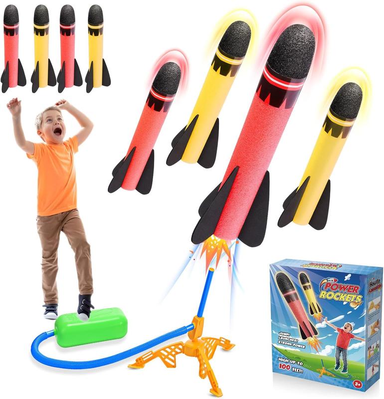 Rocket Toy for Kids, 6 Rocket Toys (3 LED + 3 Foam) with Stickers, Ideal Gift Set for Outdoor & Indoor Play 0