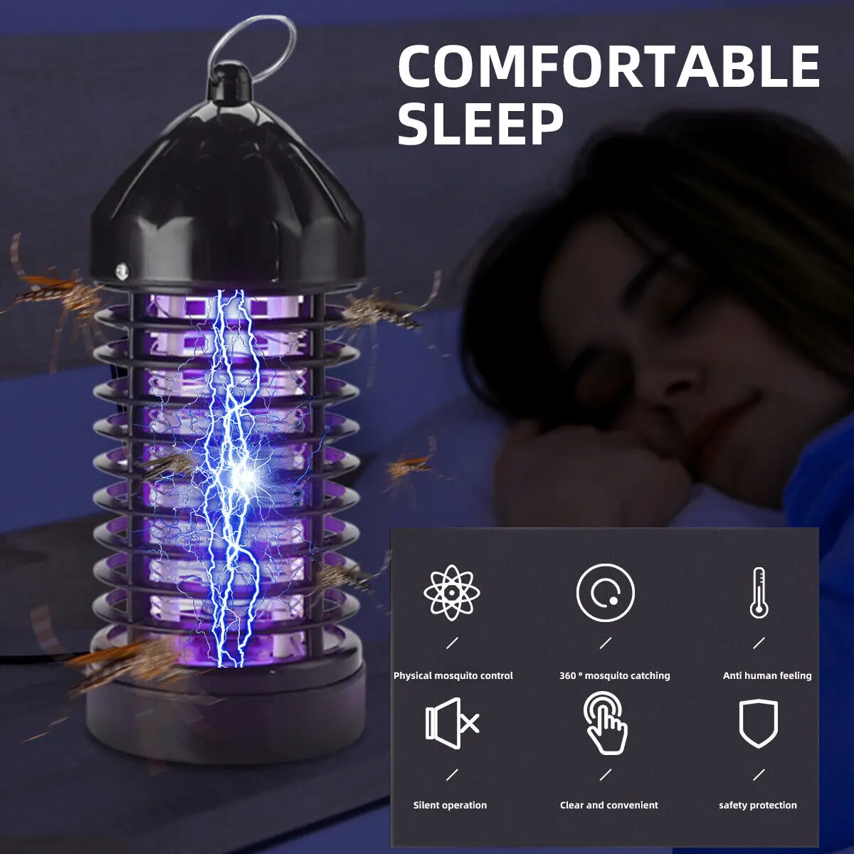 Mosquito Trapper Fly Pest Bug Zapper Catcher Trap LED Ultraviolet Lights Lamp Electric Insect Exterminator Insect Pest Control Bug Zapper for Indoor Outdoor Camping Cafe Restaurant Bedrooms Living Room Bathroom Terrace UV Lamps Mosquitos Controller