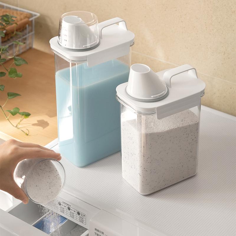 Transparent Simple Detergent Container with Measuring Cup, 1 Count Laundry Detergent Storage Box, Portable Laundry Detergent Dispenser, Household Laundry Accessories, Summer for Gift  Room Organiser 5