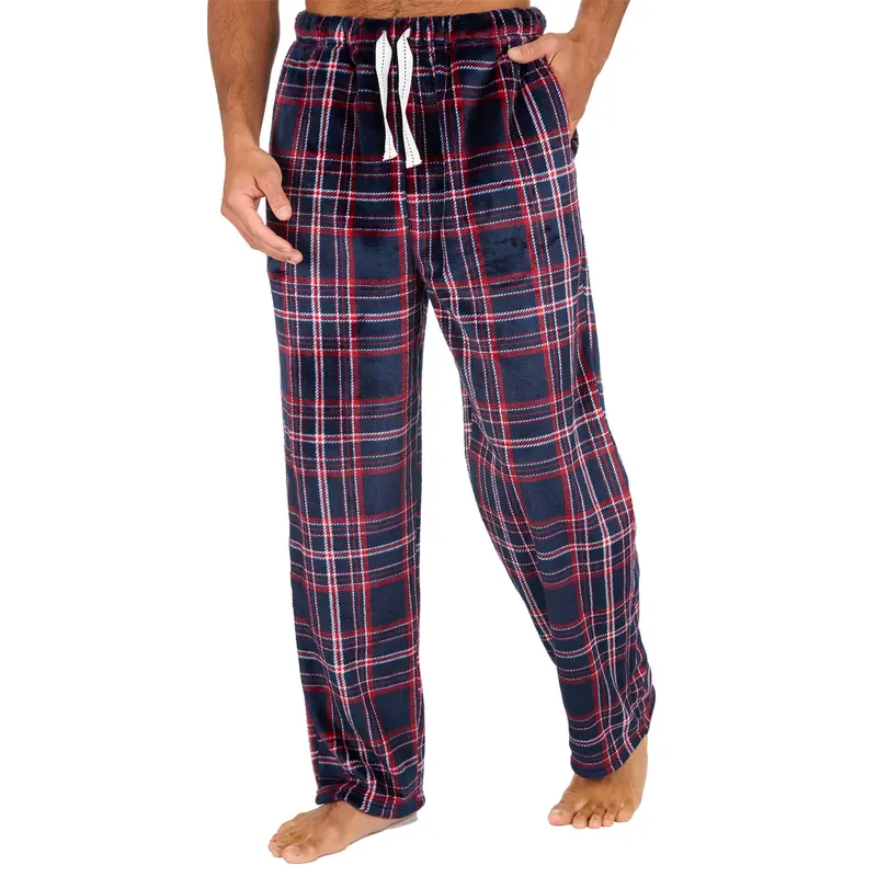Mens Fleece Lounge Pants Pyjama Bottoms PJs Navy Check Size S-XXL 3