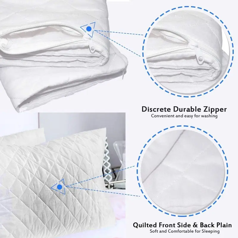 Pack of 4 Zipped Pillow Protector Waterproof Quilted Pillow, White Zippered Bed Pillow Covers Set Quilted Pillowcase, Luxury 100% Microfiber Pillows Encasement Extra Soft, Ant-Allergy & Breathable Comfortable for Bed Protectors Pillow Case (50 x 75 cm) 4