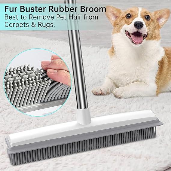 Floor Squeegee Broom Scrubbing Brush with Stiff Brush Bristles and 3PC Broom Handle for Home and Commercial Use - Bathroom Cleaning Brush, Floor Brush Indoor for Tile or Wood Surfaces Smooth Cleaner Plastic Tool Plastic Tool Wooden 2