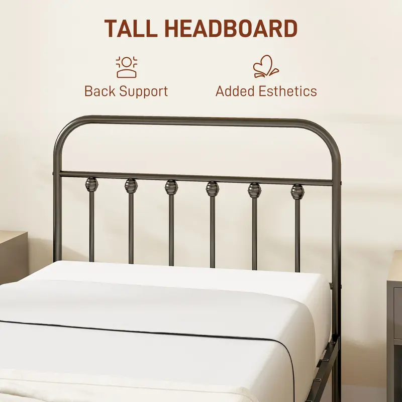 HOMCOM 3ft Single Bed Frame with Underbed Storage, Metal Platform Bed frame with Tall Headboard, Footboard and Steel Slat Support, No Box Spring Needed, Easy Assembly, Black 3