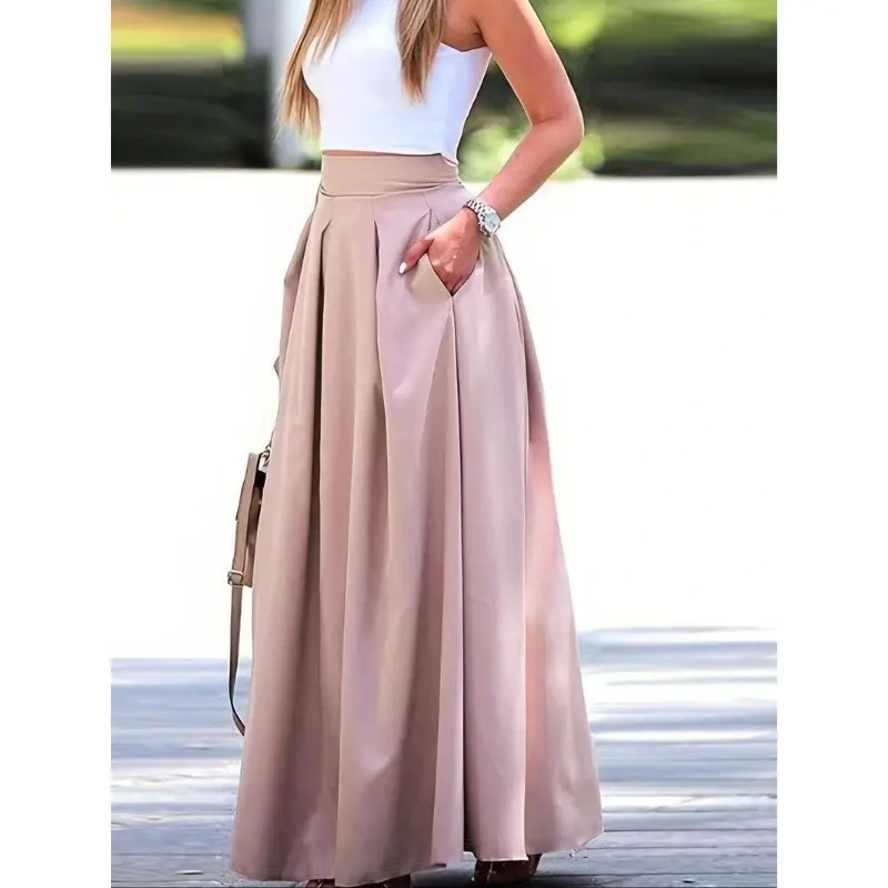 【Plus Size】 Solid Pocket Zipper Back Skirt, Elegant Fashion Casual Long Skirt for Daily Outdoor Wear, Women Plus Clothing for All Seasons 8
