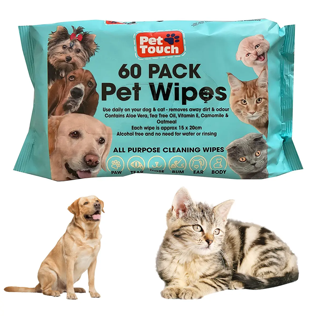 Pet Touch Multi Pack of Pet Grooming Wipes Count Deodorizing & Hypoallergenic Cleaning Wipes for Dogs & Cats All Natural Pet Wipes