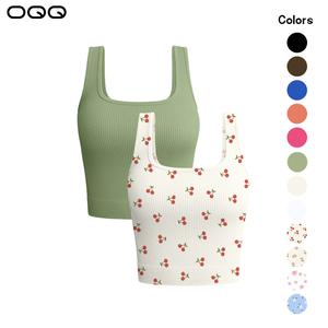 OQQ Women's 2 Piece Tank Tops Ribbed Seamless Workout Exercise Shirts Yoga Crop Tops