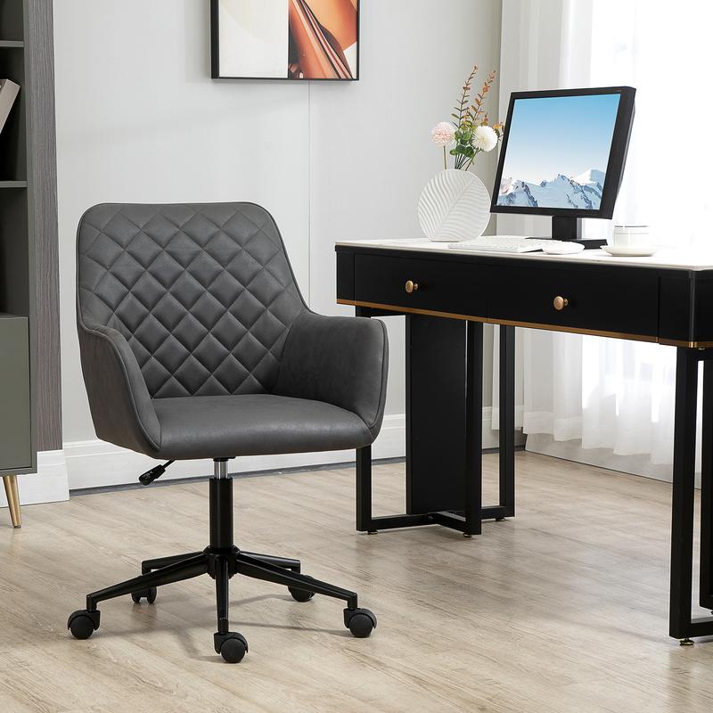 Vinsetto Swivel Office Chair Leather-Feel Fabric Home Study Leisure with Wheels, Grey 1