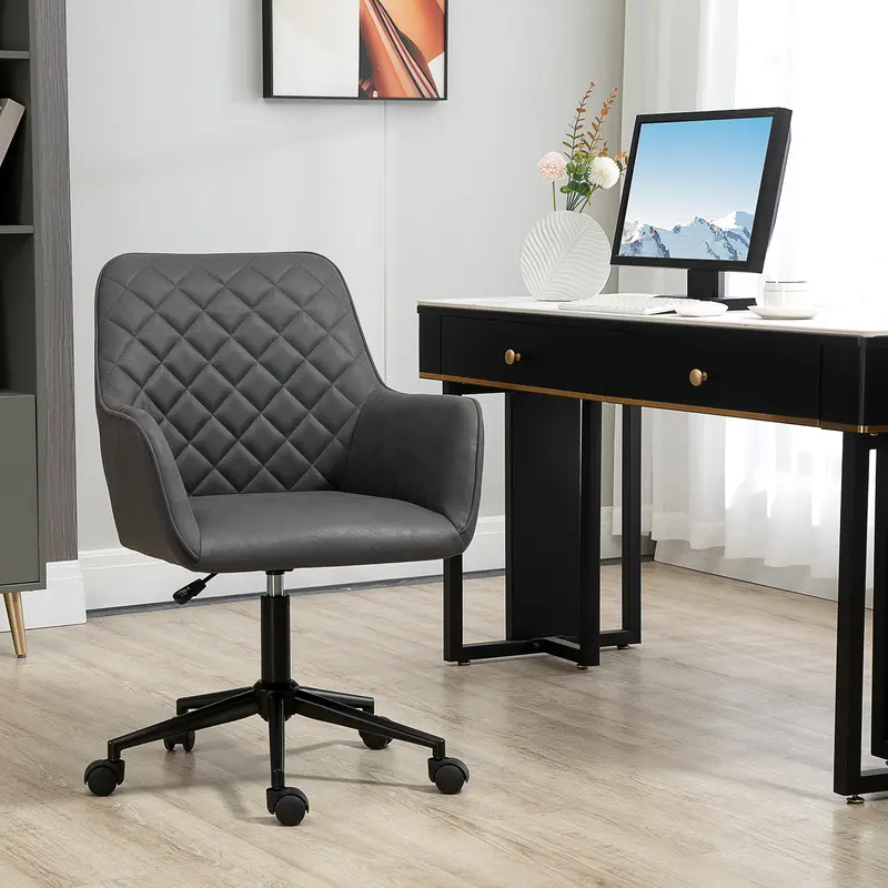 Vinsetto Swivel Office Chair Leather-Feel Fabric Home Study Leisure with Wheels, Grey 1