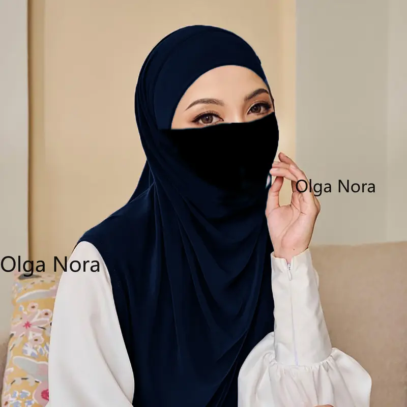 Olga Nora ON2751ON Versatile Women's Headscarf with Face Cover - Double Layer Modest Hijab for Daily Wear and Special Occasions square  hijab 2