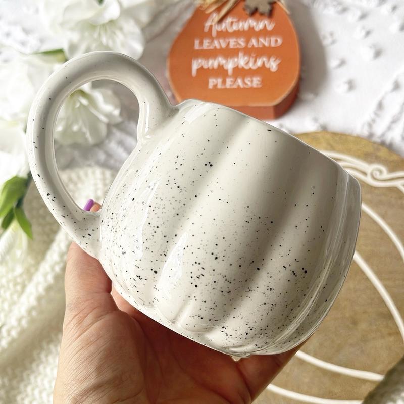 White speckled pumpkin shaped mug Cup Ceramic Coffee Drinkware 1