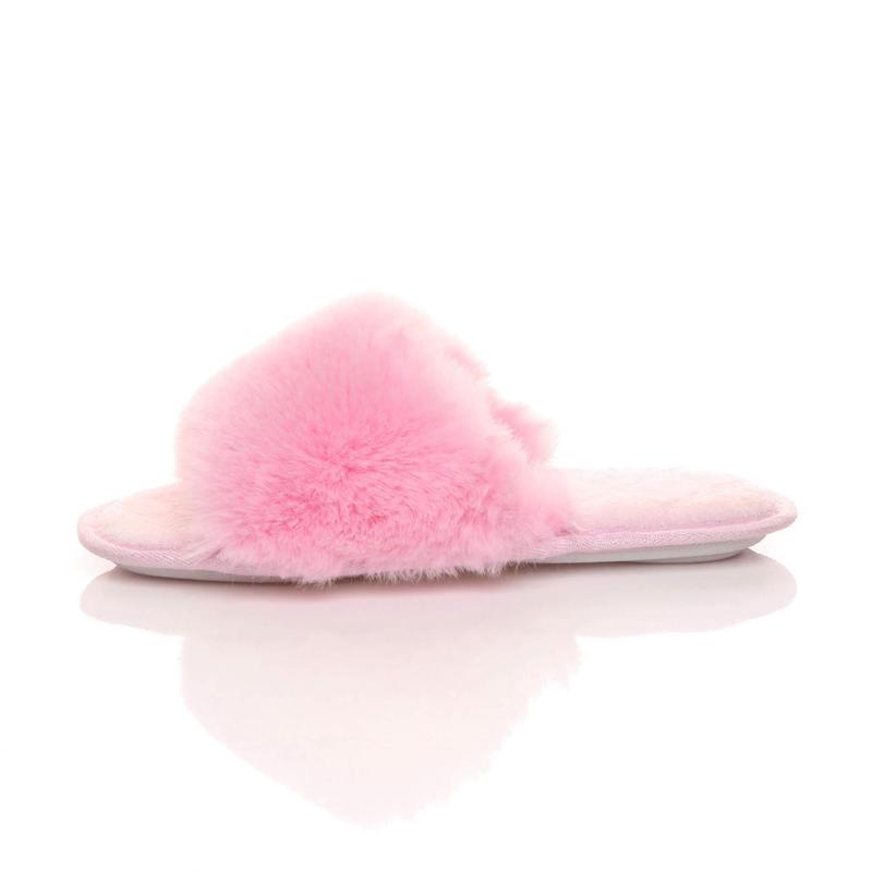 Womens ladies fluffy indoor memory foam washable peep toe slippers slides size  - V4115 2
