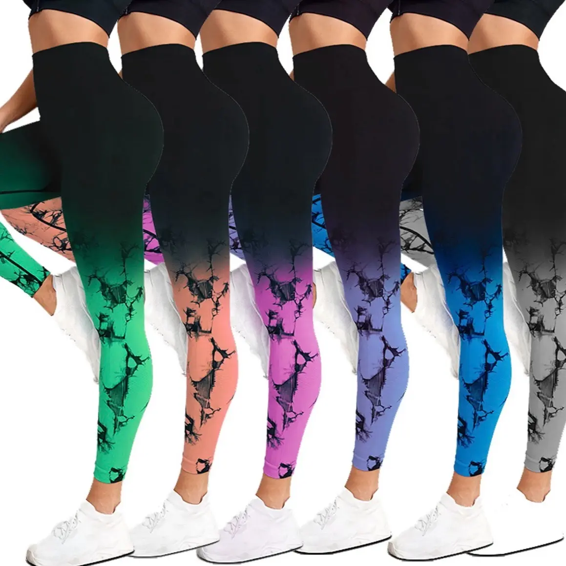 Women's Tie Dye Ombre Print High Waist Sports Leggings, Casual Seamless Skinny Pants for Yoga Gym Workout Running, Ladies Sportswear for All Seasons