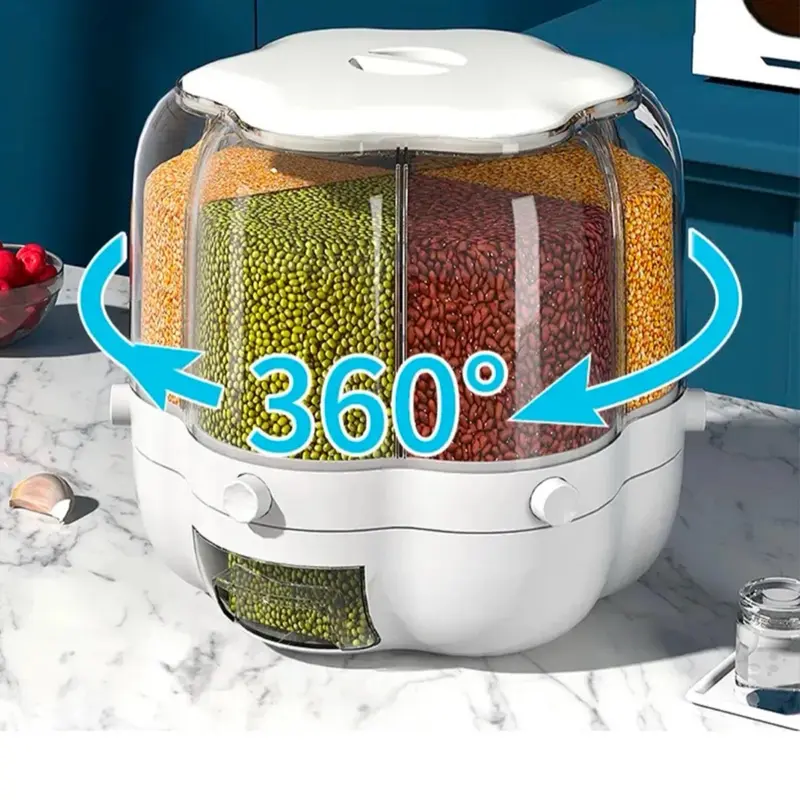 6-Gird Round Cereal Dispenser Rotating Food Organizer Dry Grain Storage for Kitchen utensil 0