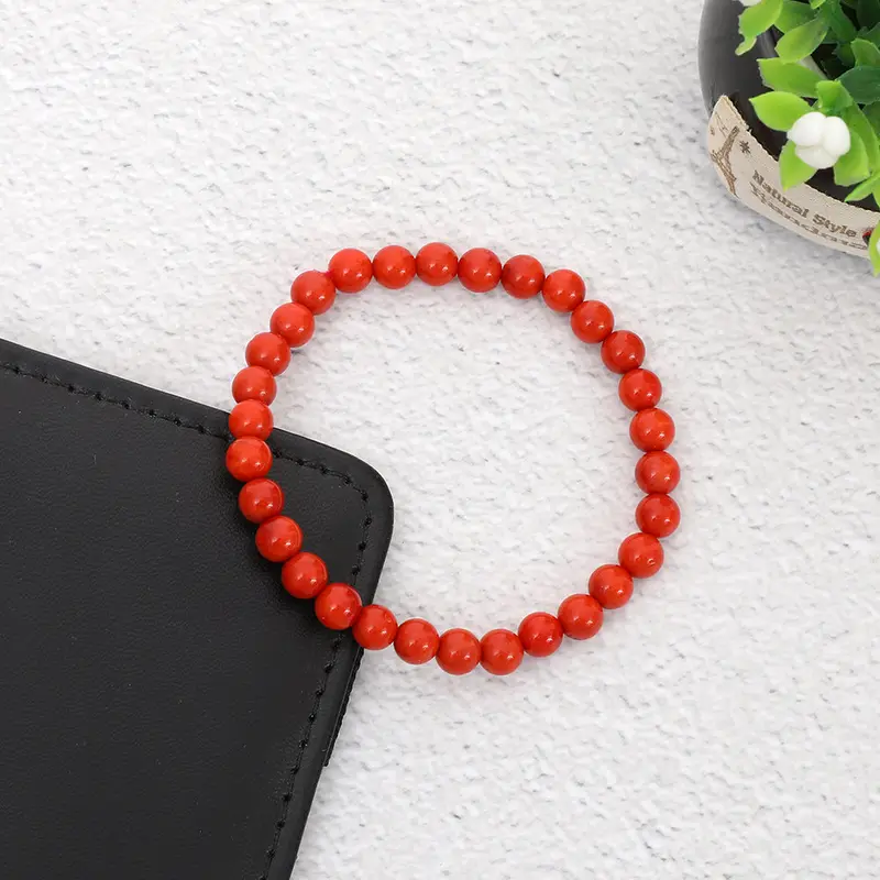 Healing Red coral bead bracelet 6mm 1