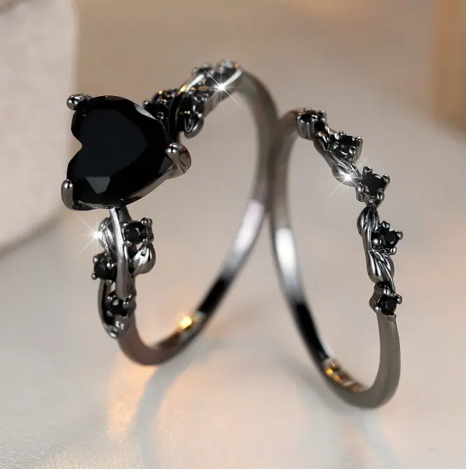Black Zircon Engagement Ring for Women Holiday Daily Jewelry Gift
