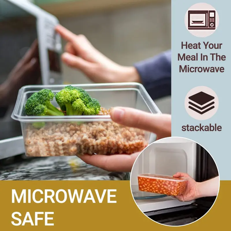HOMESHOPA 650ML  Microwave Food Containers 25 or 50Clear Plastic Tubs with Lids Safe Takeaway Quality Kitchen Rectangular Utensils clear  takeaway Disposable 1