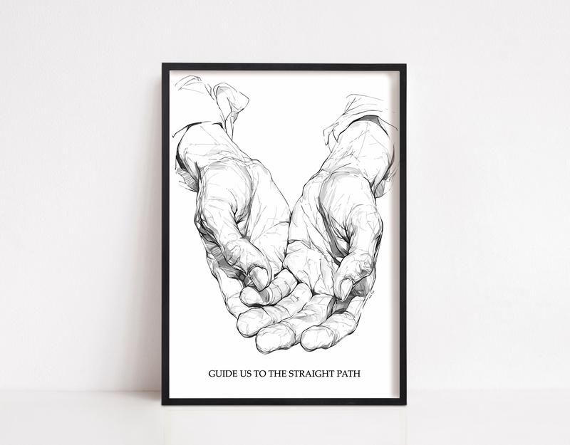 Guidance Motivational Dua Print | Islamic Wall Art | Black and White Minimal Chic Art | Drawing Art | Modern Islamic Gift | Hands in Prayer Decor Minimalist 4