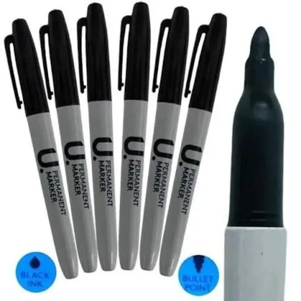 Pack of 8 Permanent Markers Black Fine Tip Marker Pens Bullet UK Seller