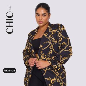 Chichero Chain Print Casual Long Sleeve Fitted Blazer sweater season Clothing Womenswear Coats Jackets Medium Party Polyester Tops